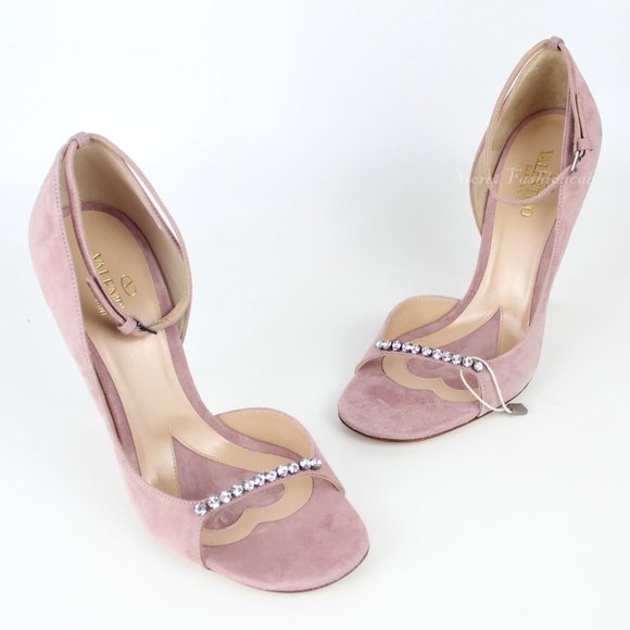 NEW VALENTINO GARAVANI d'Orsay Heeled Rhinestone Suede Sandal - Picture 4 of 14